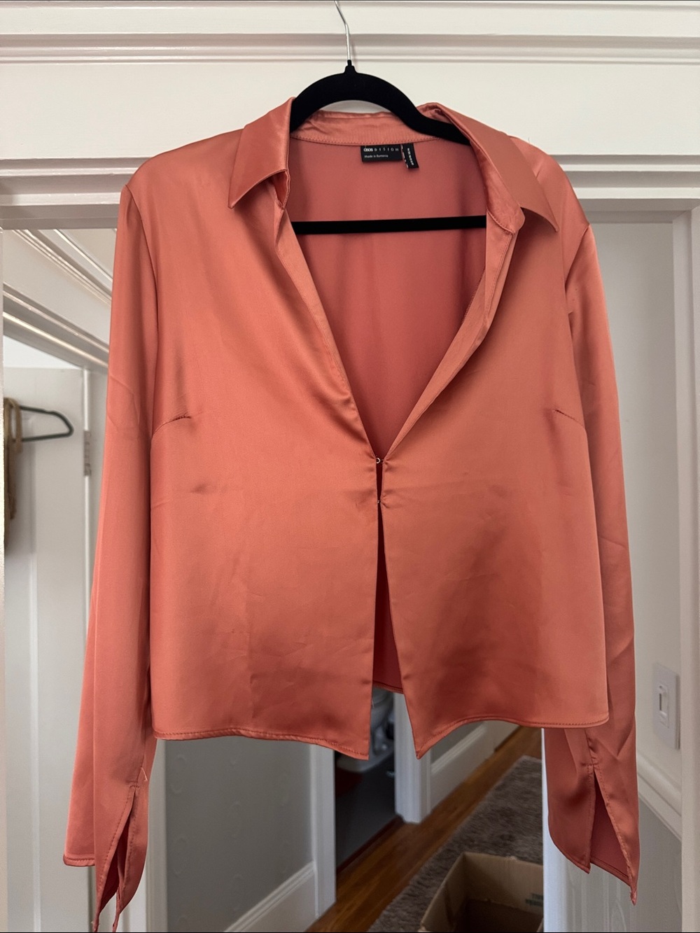 ASOS Coral Satin Long Sleeve Blouse